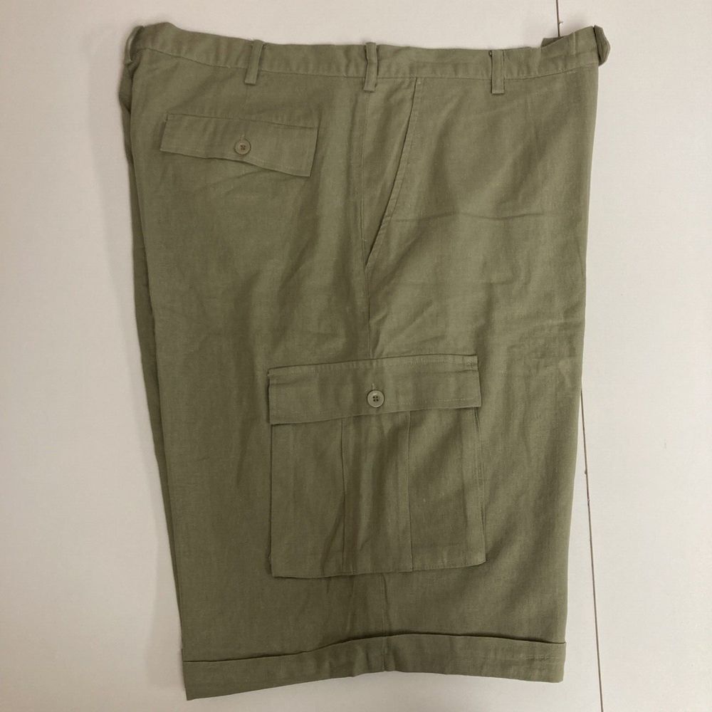 Trust Men Linen Rayon Blend Cargo Shorts‎ 37 Olive Green 12' Inseam (Tag 40)